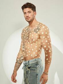 FeverCity Men's Sexy Sheer Round Neck Long Sleeve T-Shirt