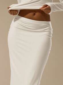 MUSERA ESSENTIALS 修身柔软触感长裙，优雅基础款，性感柔软触感，太妃糖色，时尚别致，夏季必备 - 奶油色 - 查看 5