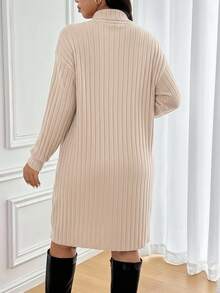 SHEIN Frenchy Plus Size Solid Color Minimalist Long Sleeve Casual Dress/Fall/Winter Ribbed Dress  Long Sleeve Dresses Sweater Dress - Apricot - View 6