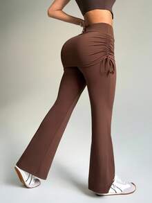 Dewbera 弹力喇叭裤，带抽绳，修身塑身紧身裤 - 棕色 - 查看 3