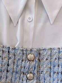 GlowEve 女式纯色简约长袖 T 恤和吊带背心两件套，日常穿着 - 藍白色 - 查看 6