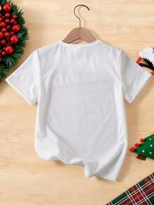 Christmas Deer Plaid Bow Graphic Print Basic Short Sleeve T-Shirt ...