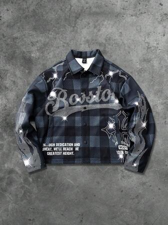 Street Life Unisex Plaid Cross Embellished Street Style Jacket, Autumn/Winter