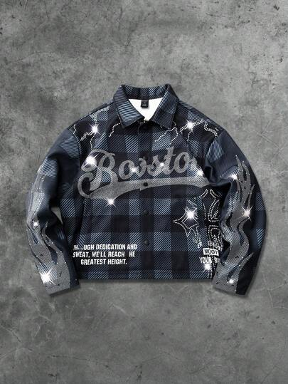 Street Life Unisex Plaid Cross Embellished Street Style Jacket, Autumn/Winter