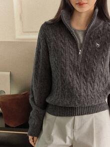 Dazy-Less Damen Lässiger Loose Halb-Reißverschluss Pullover, neue Herbstkollektion Business Lässig Frau - Grau - Übersicht 5