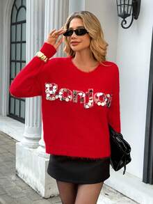 Zielony French Casual Regular Women Pullover Sweater