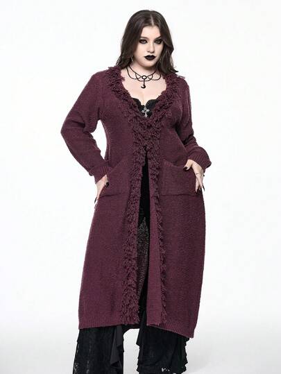 Hippie Cardigan lungo in maglia con colletto in finta pelliccia, stile vintage whimsigoth, manica lunga, taglia comoda, adatto per autunno/inverno