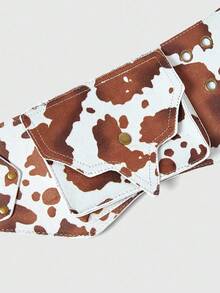 ROMWE Grunge Punk Y2K 朋克风格黑色金属铆钉眼多口袋可调节金属扣女式腰包 - 白棕色 - 查看 3