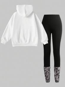 SHEIN Tween Girls Loose Casual Comfortable Hoodie Sweatshirt And Pants Set - Multicolor - View 2