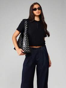 MISSGUIDED Classic Polo Style Ribbed Knit Crop Top Button Front Collared Fashion Short Sleeve Casual Summer Spring Lightweight Urban Basic Essential - Black - View 5