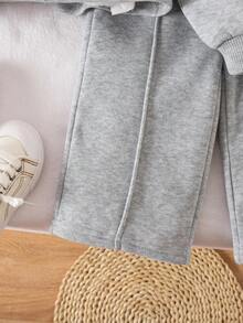 SHEIN 2pcs Setelan Bayi Perempuan Lucu Lengan Panjang Abu-abu & Celana Pinggang Elastis, Musim Gugur/Musim Dingin - Grey - View 7