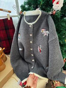 DAZY Girls' Embroidered Cardigan, Christmas Tween Girl Fall Clothes - Grey - View 6