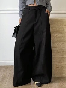 DAZY 纯色保暖内衬厚哈伦裤，休闲街头风格女裤，秋冬 - 黑色 - 查看 4