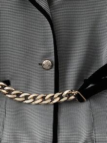 GlowEve Women's Plaid Contrast Trim Button Decor Pocket Elegant Daily Commute Versatile All-Match Black & White Plaid Blazer - Multicolor - View 3