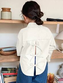 Dazy Kids Girls Young Girl Casual Shirt With Backless Bow Design, Versatile And Fashionable For Everyday Wear - White - View 3