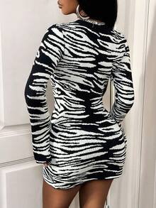 BamGleam Neues Strickkleid mit Zebramuster für Herbst/Winter