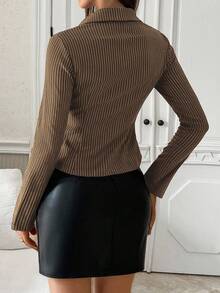 Airlisse 女士休闲通勤条纹腰衬衫 - 鏽棕色 - 查看 2