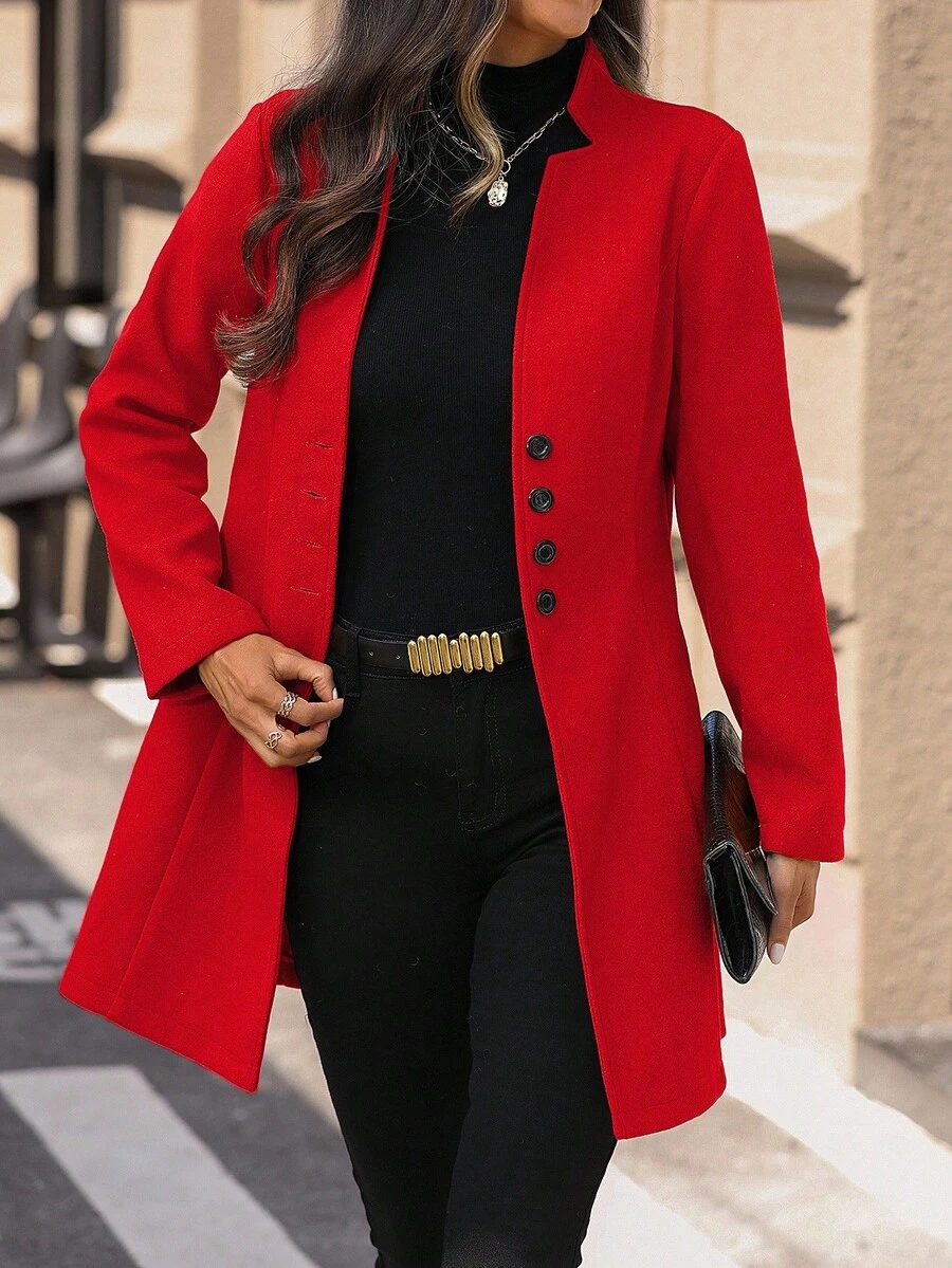 EMERY ROSE Women's Casual Vacation Stand Collar Fitted Jacket - Red - View 1