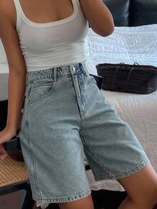 DAZY 女式常规腰休闲街头风格宽松牛仔百慕大短裤，夏季牛仔短裤