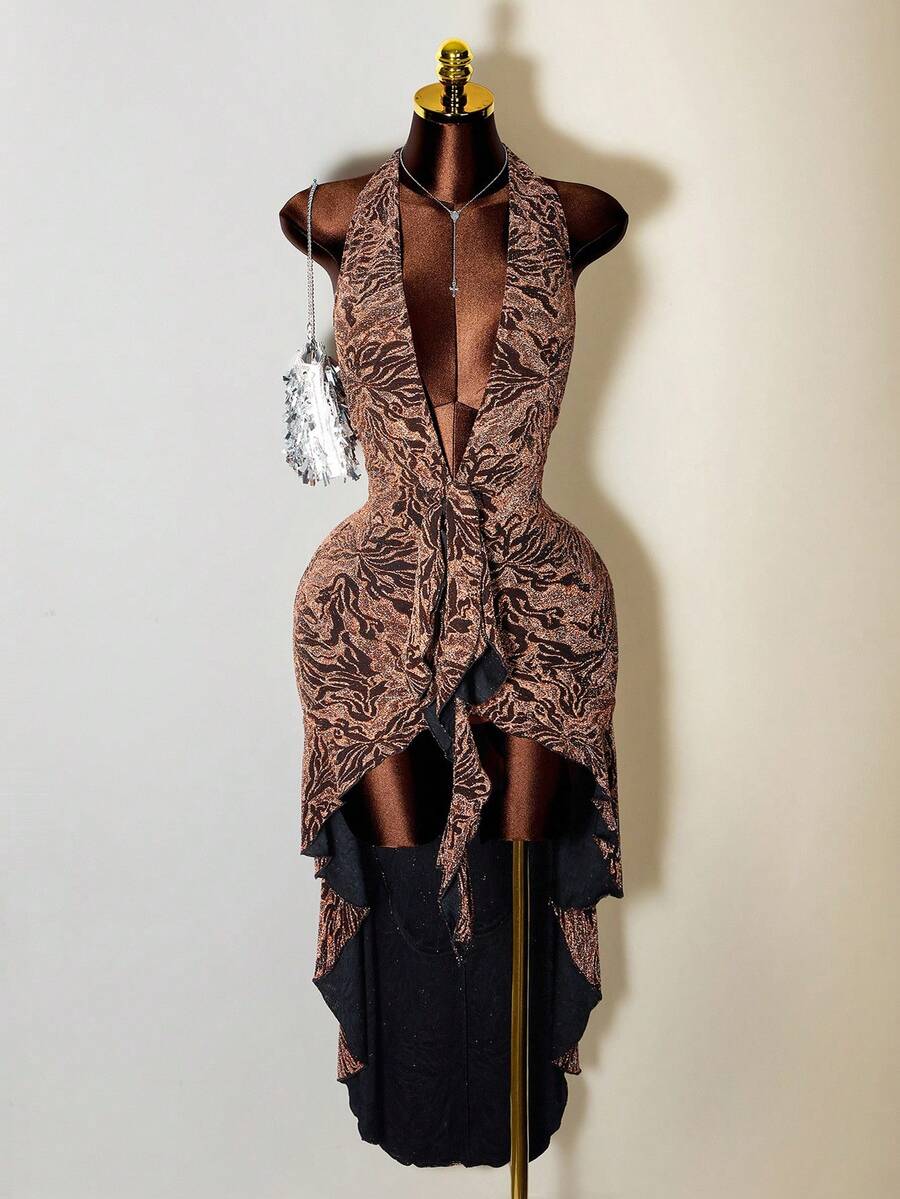 Mistrie Váy cổ yếm không tay in họa tiết toàn thân cho nữ - Nhiều màu - Xem 1