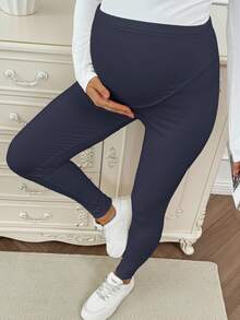 SHEIN 孕妇纯色高腰修身保暖打底裤 - 藍色 - 查看 5