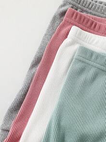SHEIN Bộ 4 quần thun dệt kim màu trơn cho bé gái sơ sinh, đa năng cho mùa thu/đông - Nhiều màu - Xem 3