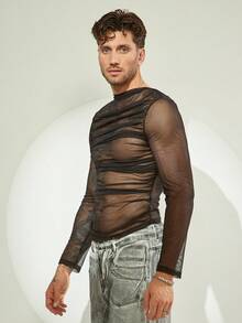 FeverCity Men's Sexy Transparent Soft Long Sleeve T-Shirt - Black - View 5