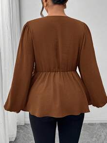 Firerie Plus Size Casual Twist Hem Long Sleeve Shirt, Green/Fall/Winter