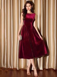 Vintamour 复古优雅女式连衣裙，带口袋，天鹅绒珍珠链，派对节日鸡尾酒会礼服，女式秋季服装，万圣节服装，冬装，圣诞冬装，女式秋季服装，女式万圣节服装，女式圣诞服装，圣诞派对礼服，新年礼服，女式感恩节服装，优雅派对礼服 - 酒紅色 - 查看 6