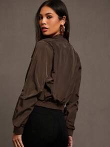 Siren Gaze Zip Up Wind Bomber Jacket In Fall/Winter Brown,Fall,Fall Clothes For Women Casual Spring