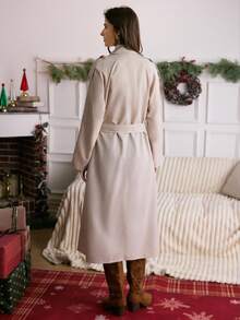 LanaWest 杏色夸张领口通勤长腰收腰女式风衣 - 杏色 - 查看 2