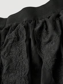 SHEIN MOD 女士黑色蕾丝网纱哥特风半身裙，哥特风，婚礼，派对，时尚，秋冬，黑色半身裙，感恩节，万圣节，法式度假，露台休闲，魅力，下午茶优雅，时尚秋季，秋季新款女装，黑色半身裙 - 黑色 - 查看 7