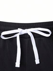 Sport MetroGents 男式条纹字母印花抽绳腰运动短裤 - 黑色 - 查看 5