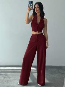 Firerie 女士优雅浪漫时尚通勤性感优雅风格露背两件套酒红色，适合派对、海滩度假、返校、浪漫约会、婚礼季、生日、复活节 - 酒紅色 - 查看 5