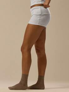 MUSERA ESSENTIALS Rib Fold Over Waist Mini Shorts Basic Summer Vacation Holiday   Winter  Pants