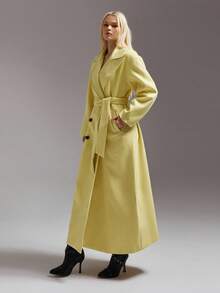 SHEIN ICON Women's Long Mustard Yellow Overcoat, Minimalist Design For Commuting And Casual Wear, Autumn/Winter - Yellow - View 7