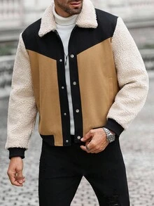 Manfinity Homme Herren Lässiger Kontrast-Farbiger Einreihiger Mantel, Herbst/Winter - Verschiedenfarbig - Übersicht 6