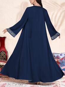 SHEIN Najma Women's Geometric Pattern Digital Print Long Sleeve Casual Arabic Abaya Robe, Suitable For Spring And Autumn