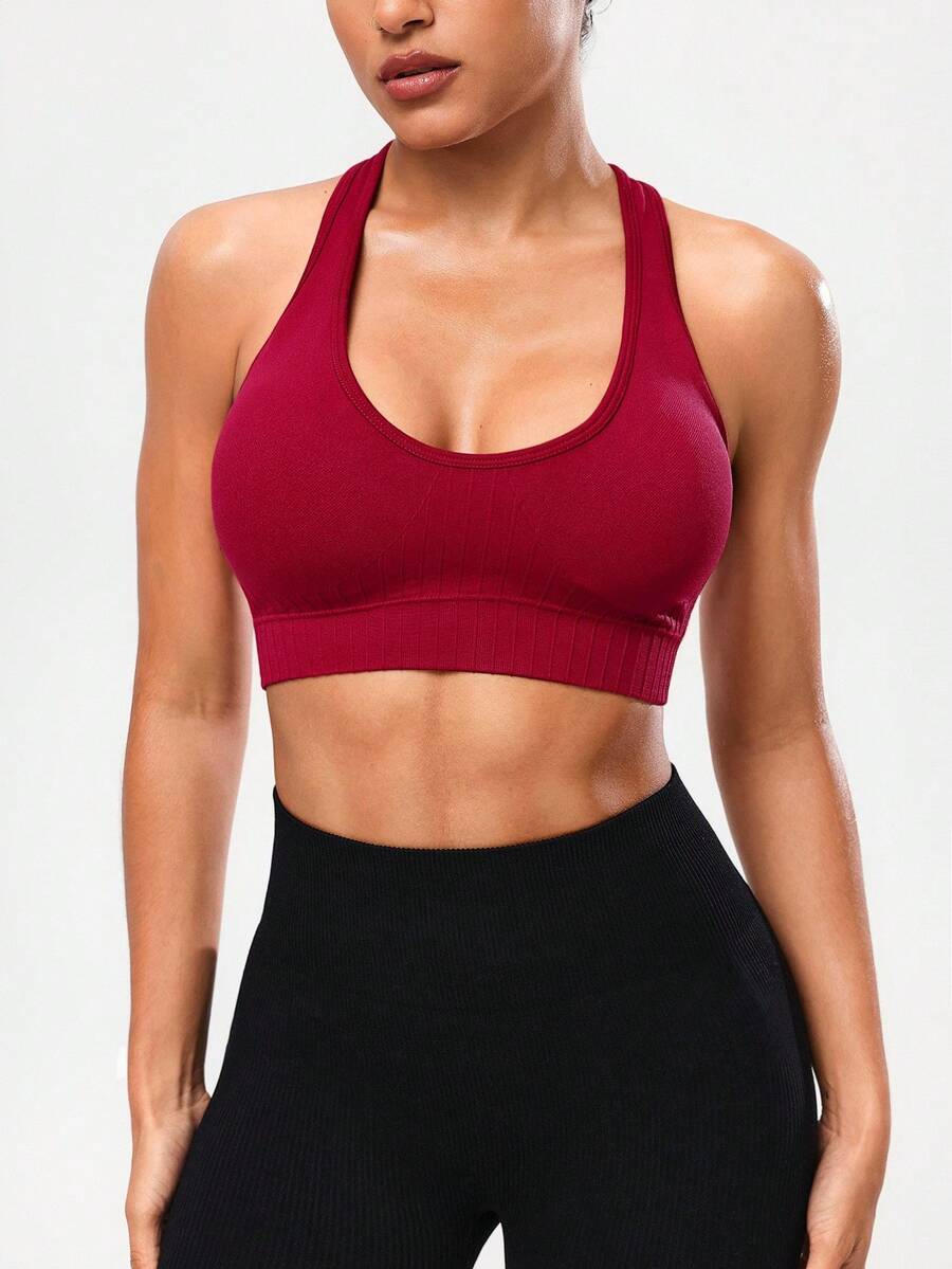 Gameset SHEIN Sport Nahtloser Sport Yoga Doppelschicht BH/Abnehmbarer Körbchen Baumwolle/Rückenfrei Tank Top/Feuchtigkeitsableitend/Fitness Yoga/Outdoor Laufen/Modisch Sexy/Vielseitig
