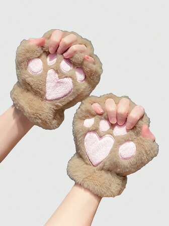 Kawaii 1 Paar Plüsch Katzenpfoten fingerlose Handschuhe, geeignet für den täglichen Gebrauch