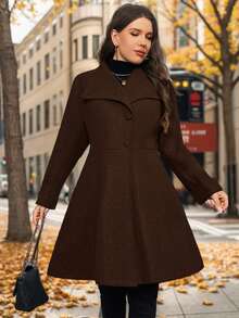 SHEIN Privé Damen Mode Runway Asymmetrischer A-Linien Wollmantel in Dunkelgrau, geeignet für minimalistische Ausflüge und elegante Dates im Winter - Braun - Übersicht 4