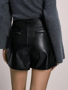 ATUI Studio Fashionable Commuter A-Line PU Leather Minimalist Mini Skirt Shorts