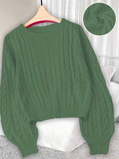 GlowEve CURVE 大码女式休闲时尚修身圆领长袖麻花针织套头衫，秋冬