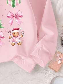 Young Girl Pink Santa Claus Bow Sweatshirt,Holiday Ribbon Family Matching Long Sleeve Crew Neck Top - Multicolor - View 5