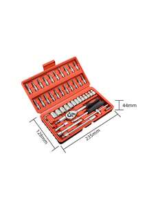 46 件棘轮扳手套装，男士工具套件，含六角扳手和套筒，工具箱，汽车机械工具，1/4 英寸驱动，公制，带延长杆，紧凑型多用途解决方案，适用于自行车和摩托车维护、汽车维修和家庭使用，钢板结构，预组装，手动，带储物盒 - 顏色款式隨機 - 查看 14