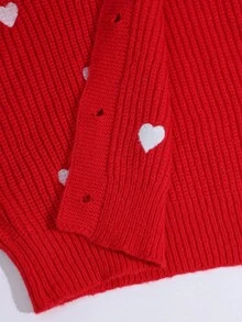 SHEIN 孕妇休闲心形刺绣开衫，秋冬 - 紅色 - 查看 3