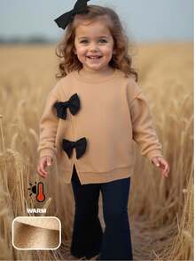 LMoss Kids LMoss 女婴针织圆领休闲卫衣和修身喇叭裤两件套，圣诞节，款式舒适，适合秋冬季节，套头衫 - 彩色 - 查看 7