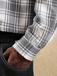 SUMWON Grey Plaid Cropped Flannel Shacket Button Up Workwear Style Oversized Winter Outerwear With Chest Pockets Modern Casual Layering Piece - Multicolor - View 5