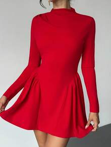 Firerie 女士优雅简约精致浪漫甜美日常通勤婚礼派对音乐节度假褶皱 A 字迷你连衣裙，女士派对礼服，长袖短裙，春秋冬装，优雅，通勤，性感，浪漫，约会，派对，婚礼季，毕业礼服，毕业舞会，表演服，音乐会，工作服，女士生日礼服，女士教师装 - 紅色 - 查看 9