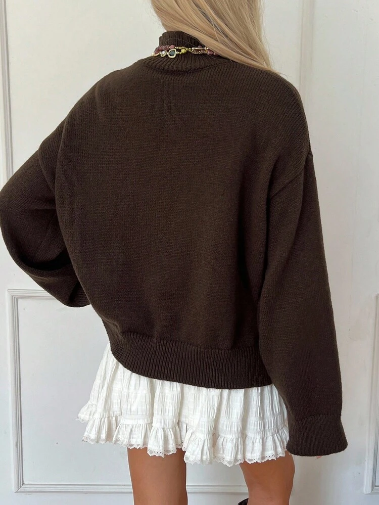 Women's Loose Casual High Neck Pullover Sweater, Brown, Business/Commute Style, Autumn/Winter